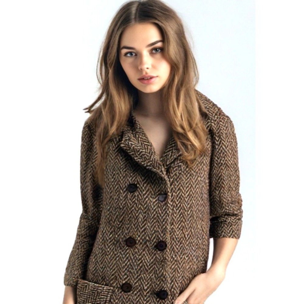 Boyne Valley Weaver Wool Herringbone Button Jacket Ireland Brown Size Small VGUC